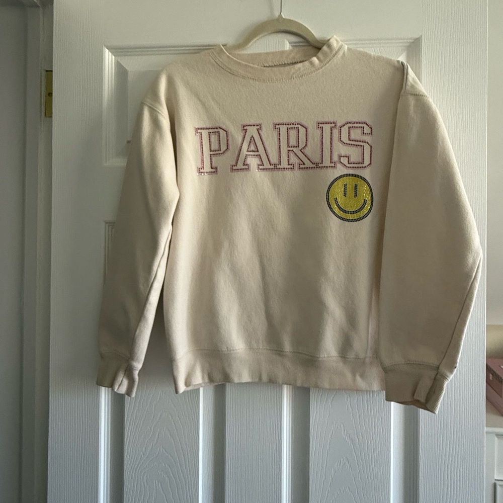 Vintage Havana Cream Sweatshirt with Teal and Rainbow Label